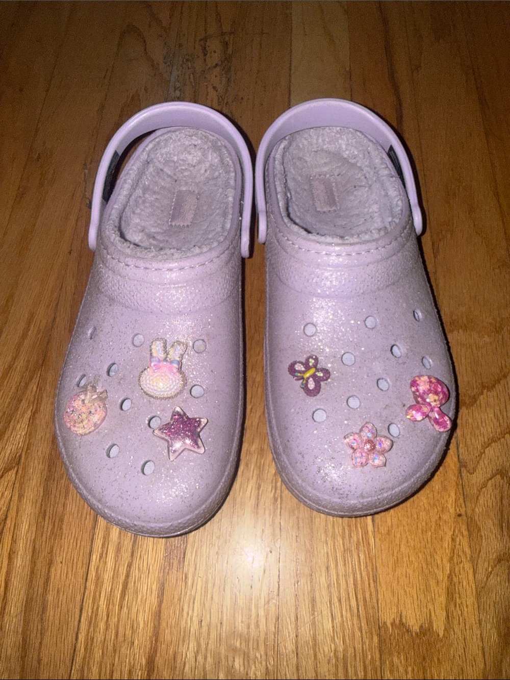 CROCS Kids Light Pink Glitter Clogs with Charm Jibbitz